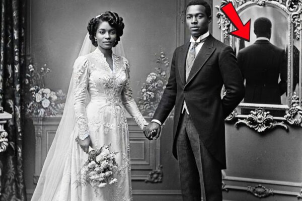 This 1904 wedding portrait looks elegant — until you see what the groom is hiding
